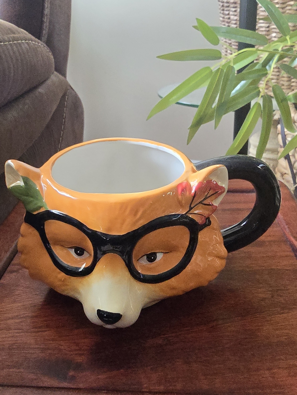 Robert Stanley Orange Fox Mug with Black Glasses